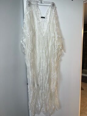Sheer Ivory Embroidered Kaftan cover up